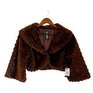 Work To Weekend Women's Fake Fur Cropped Jacket Brown Sz 10